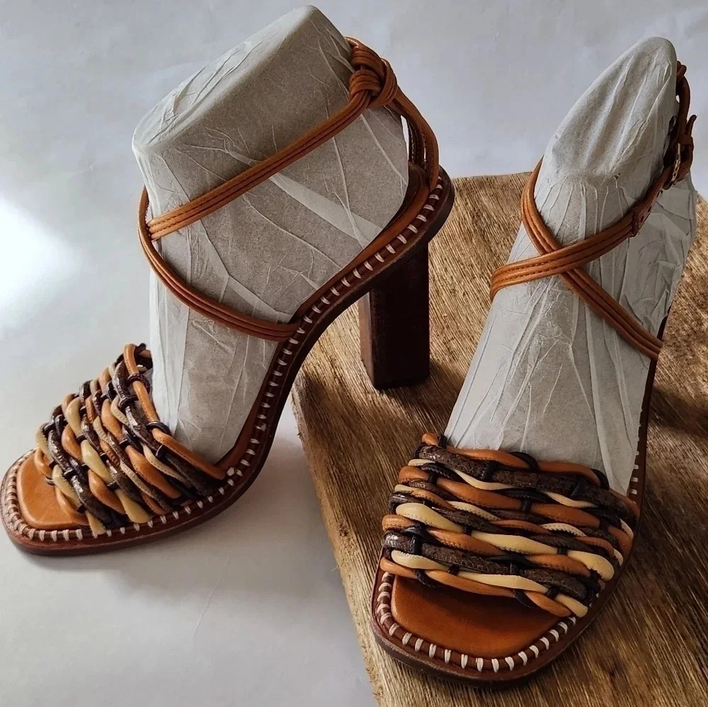 || ULLA JOHNSON || Malia woven, block heels, sandals, designer, leather, size 10 - Picture 3 of 15
